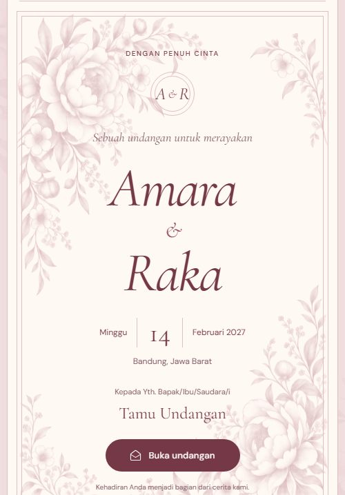 Contoh undangan Template Puspa untuk Amara dan Raka